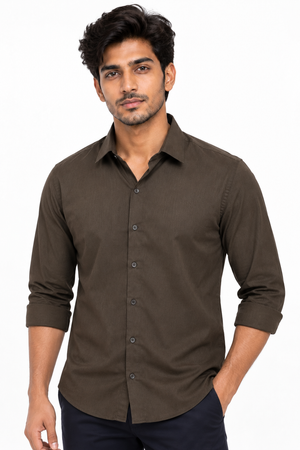 Dark Brown Linen Blended Shirt