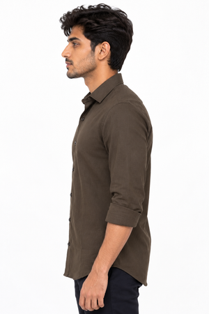 Dark Brown Linen Blended Shirt