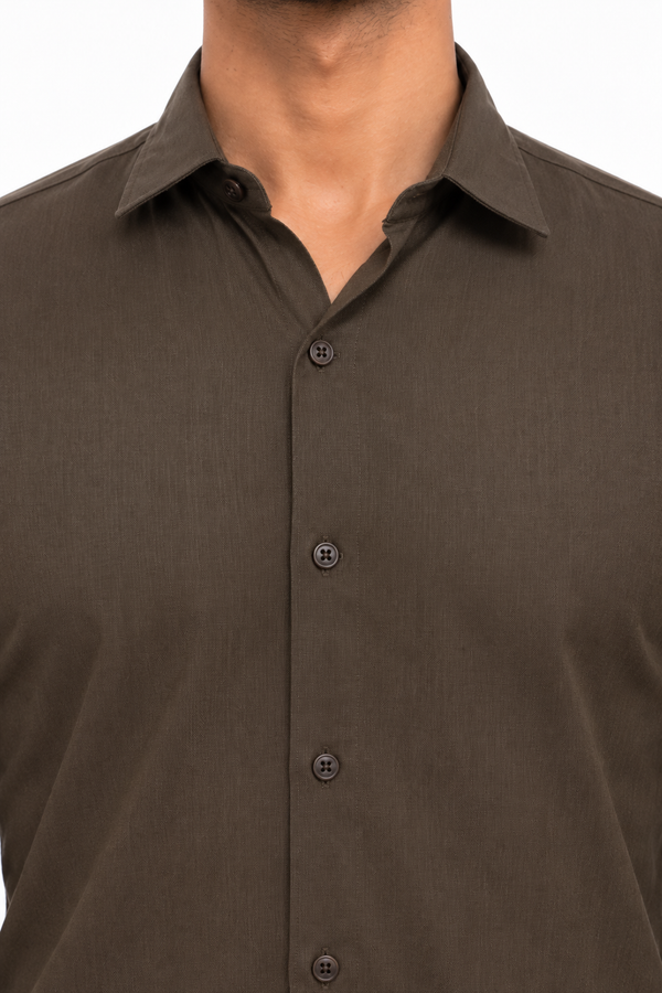 Dark Brown Linen Blended Shirt