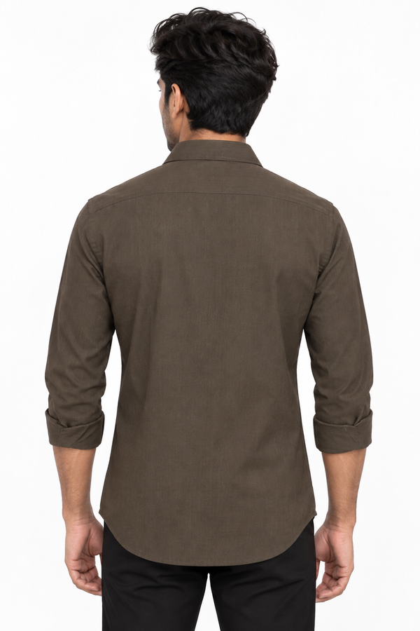 Dark Brown Linen Blended Shirt