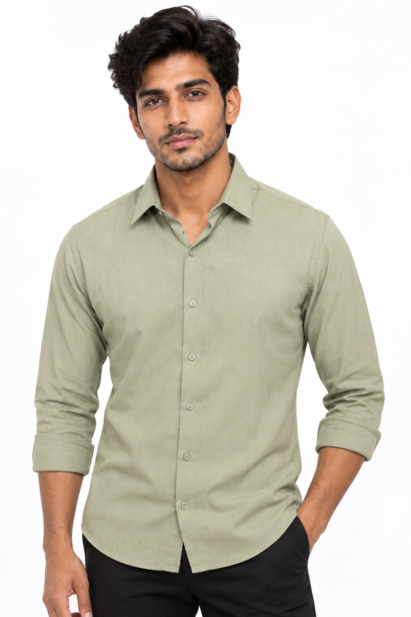 Light Green Linen Blended Shirt