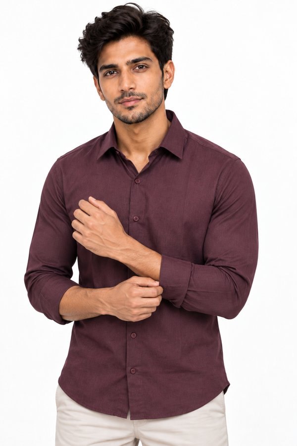 Maroon Linen Blended Shirt