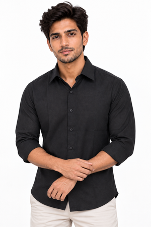 Black Linen Blended Shirt
