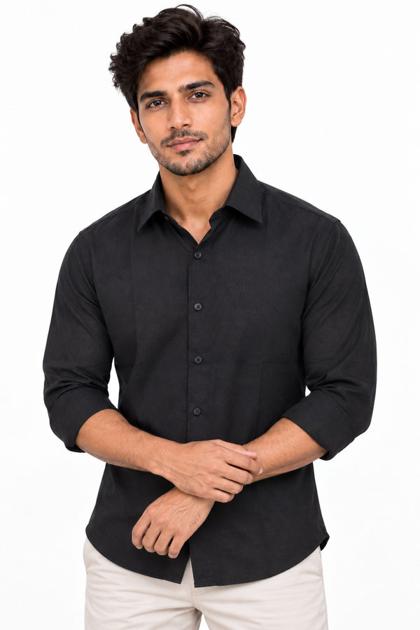 Black Linen Blended Shirt