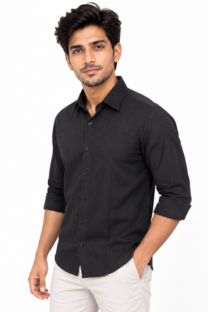Black Linen Blended Shirt