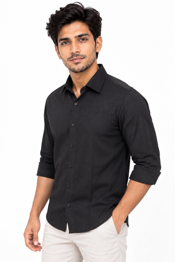 Black Linen Blended Shirt