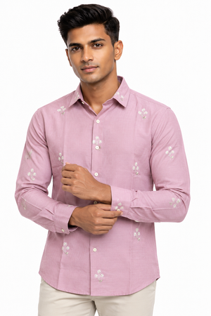 Peach Linen Embroidery Shirt