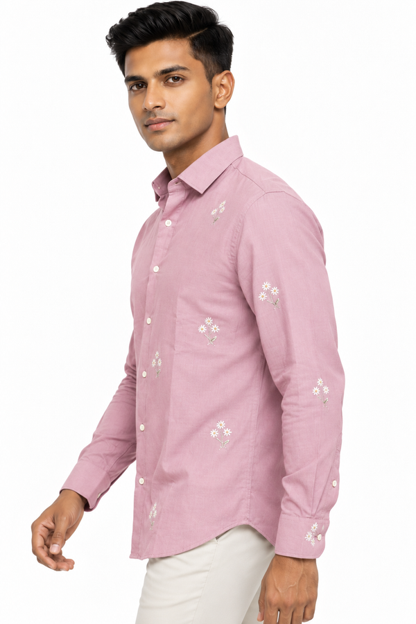 Peach Linen Embroidery Shirt