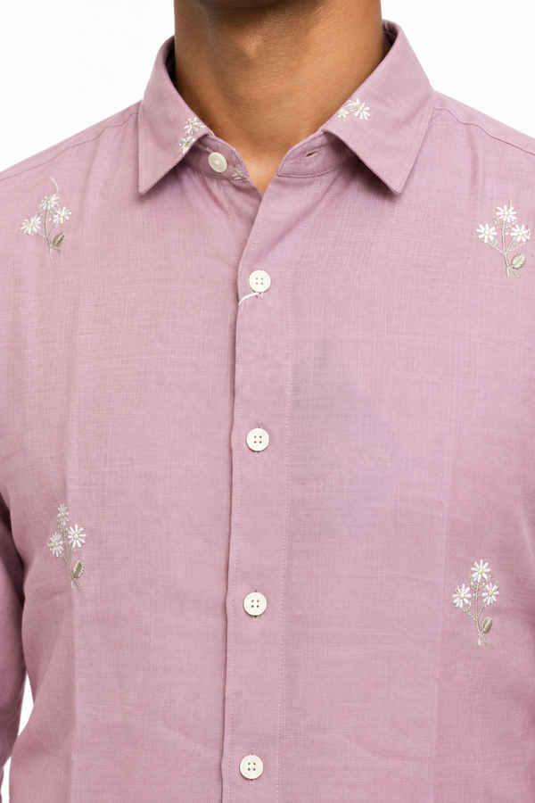 Peach Linen Embroidery Shirt