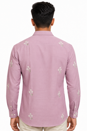 Peach Linen Embroidery Shirt