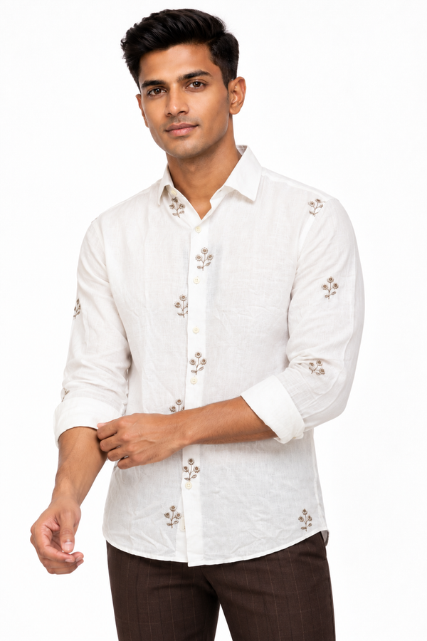 White Linen Embroidery Shirt
