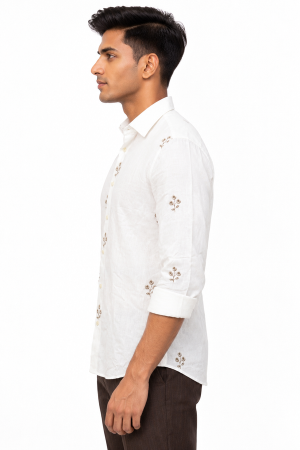 White Linen Embroidery Shirt
