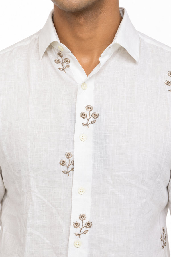 White Linen Embroidery Shirt