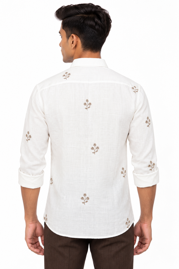 White Linen Embroidery Shirt