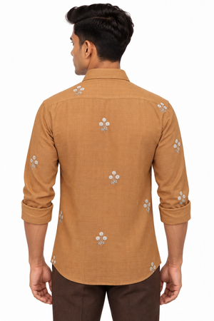 Mustard Linen Embroidery Shirt
