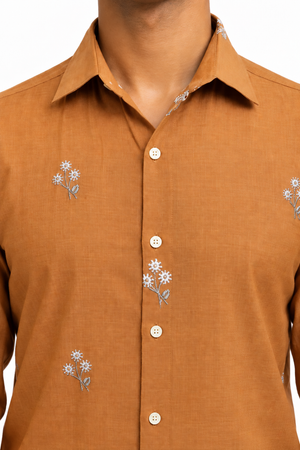 Mustard Linen Embroidery Shirt