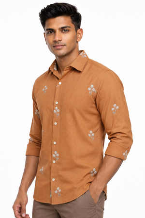 Mustard Linen Embroidery Shirt