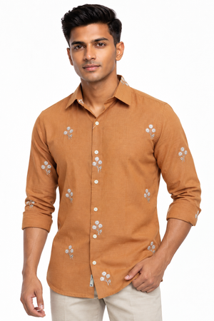 Mustard Linen Embroidery Shirt