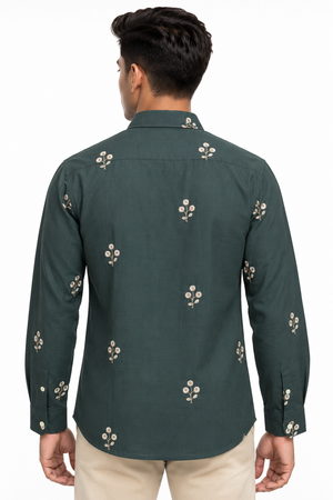 Green Linen Embroidery Shirt