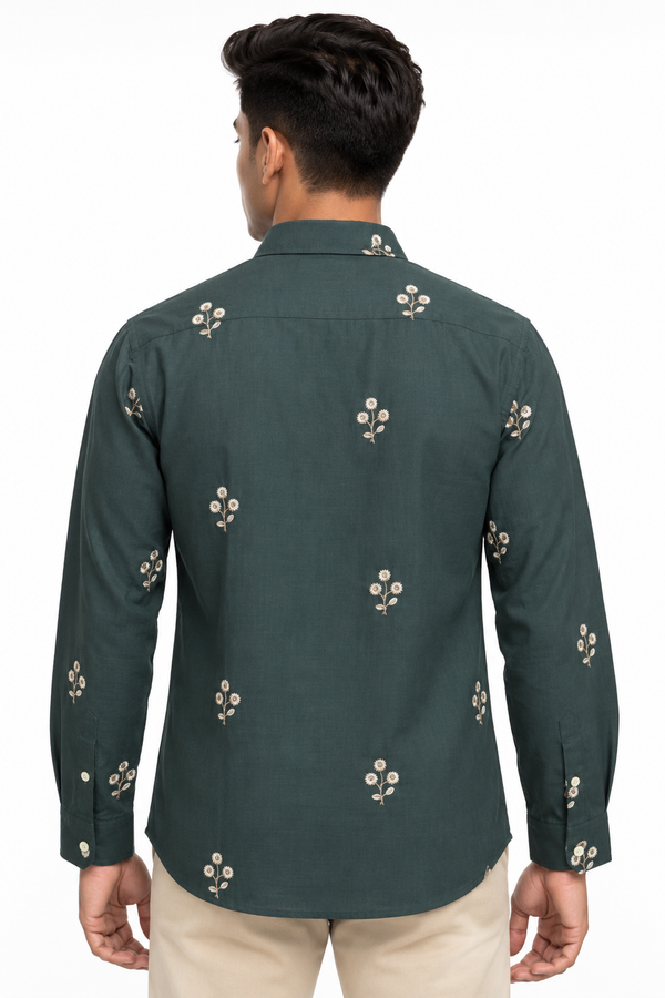 Green Linen Embroidery Shirt