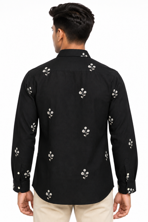 Black Linen Embroidery Shirt