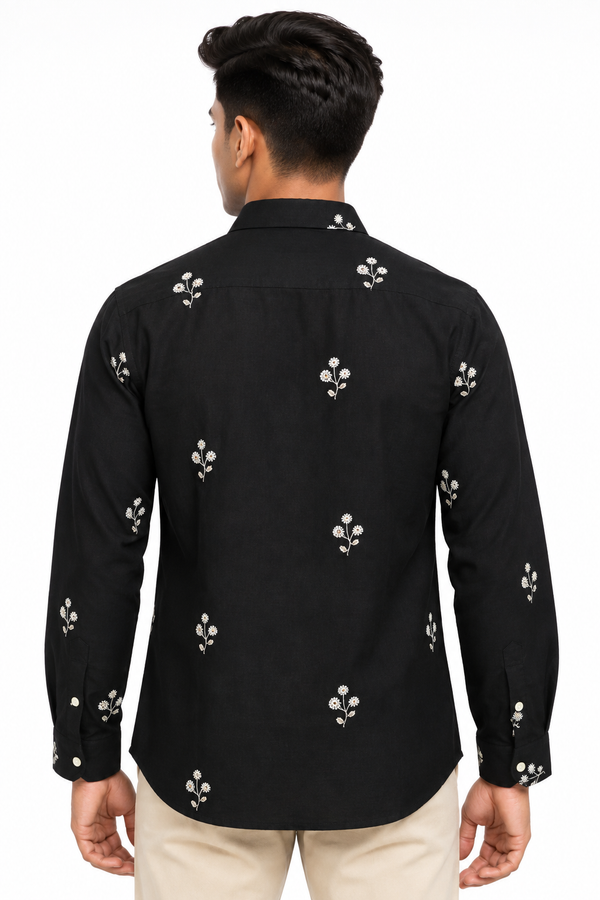 Black Linen Embroidery Shirt