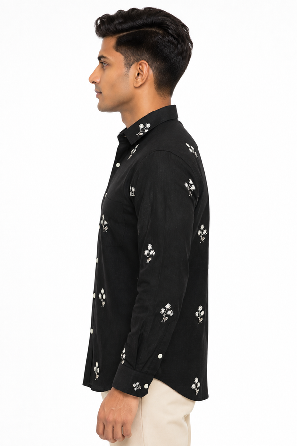 Black Linen Embroidery Shirt
