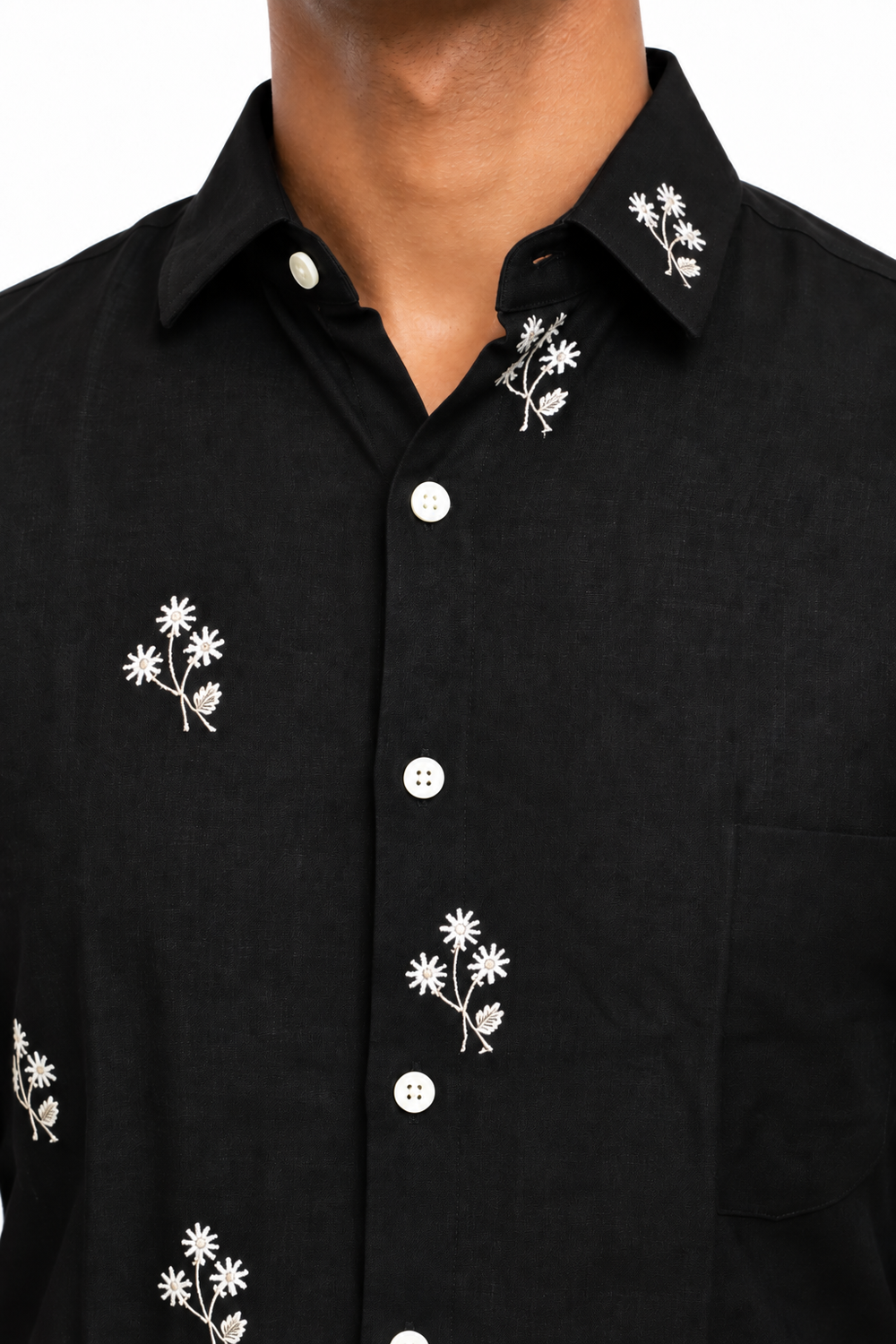 Black Linen Embroidery Shirt