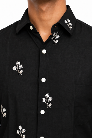 Black Linen Embroidery Shirt