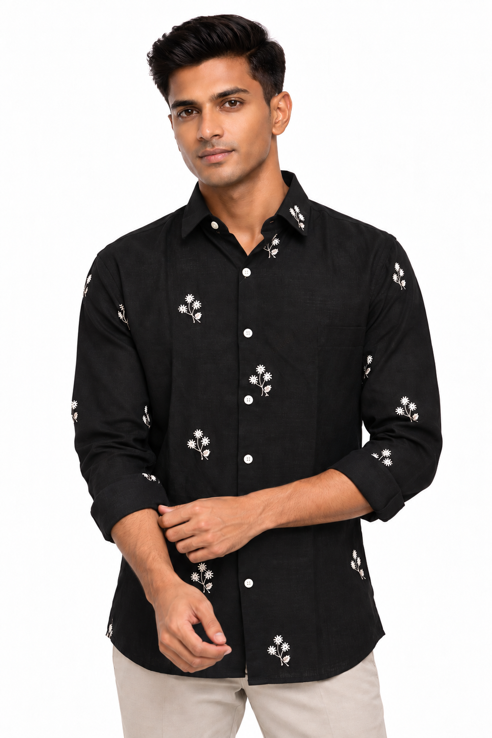 Black Linen Embroidery Shirt