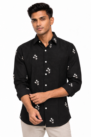 Black Linen Embroidery Shirt