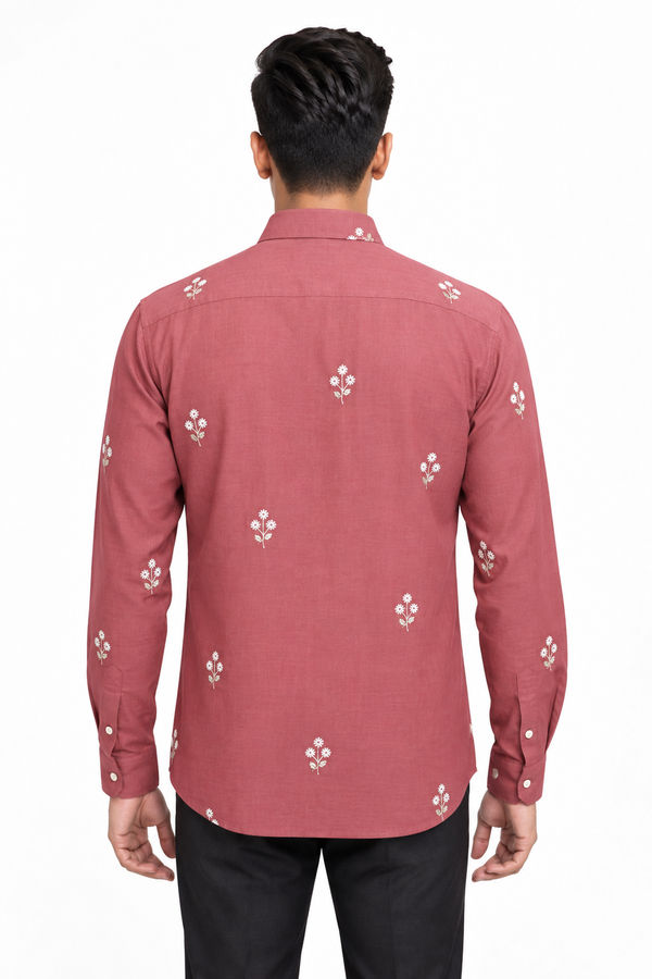 Orange Linen Embroidery Shirt
