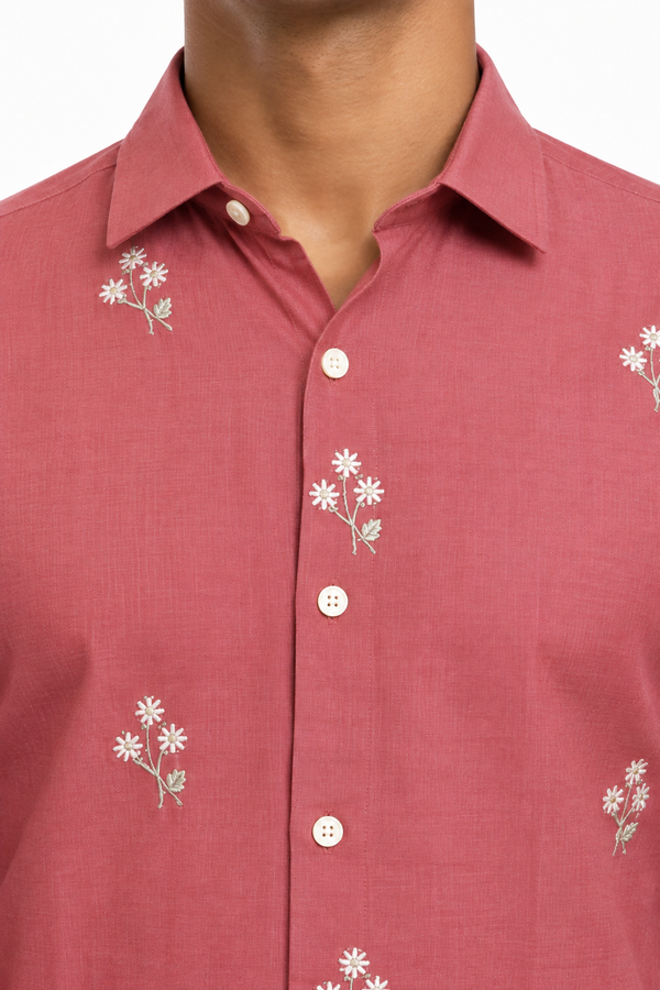 Orange Linen Embroidery Shirt