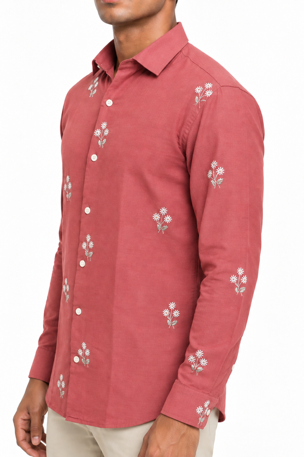 Orange Linen Embroidery Shirt