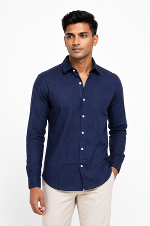 Navy Blue Linen Shirt