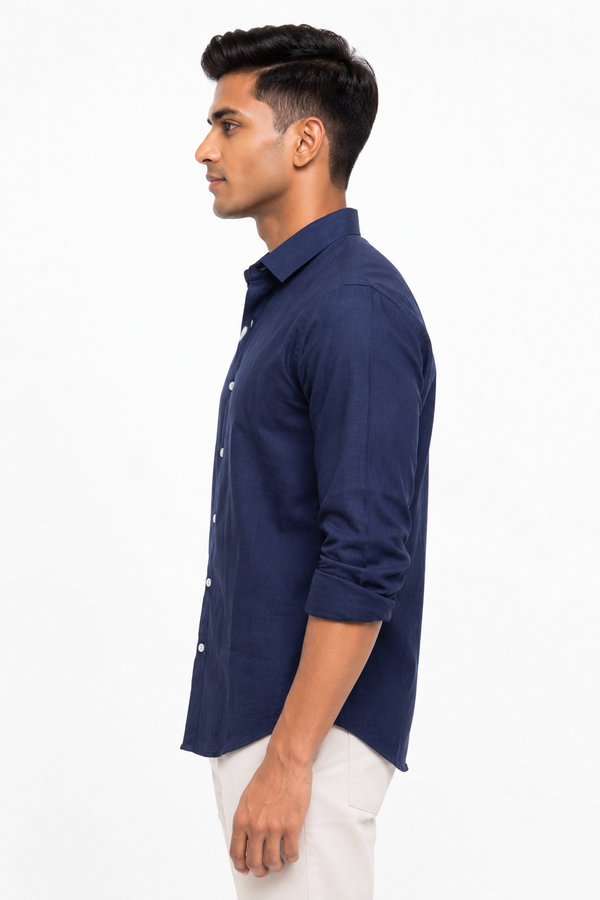 Navy Blue Linen Shirt