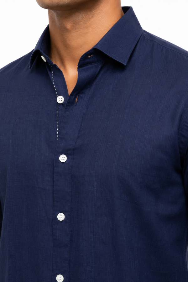 Navy Blue Linen Shirt