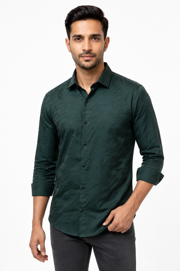 Green Textured Designer Shirt