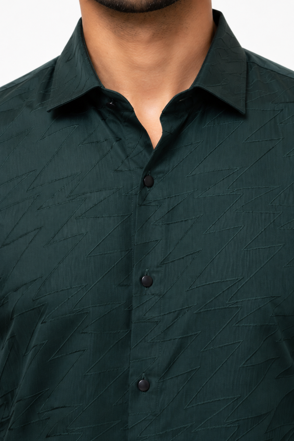 Green Textured Designer Shirt