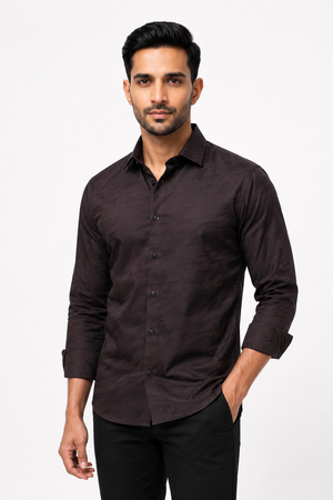 Dark Brown Textured Designer Shirt