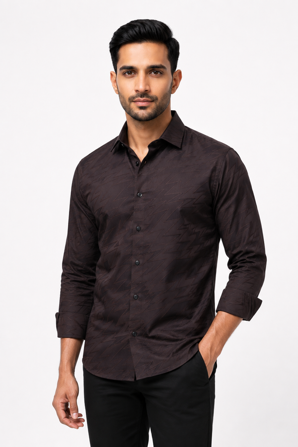 Dark Brown Textured Designer Shirt