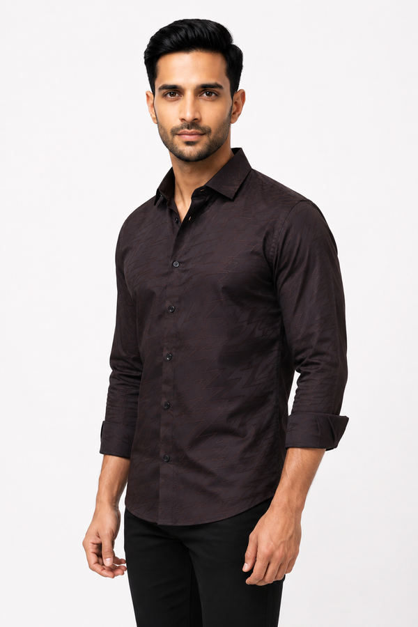 Dark Brown Textured Designer Shirt