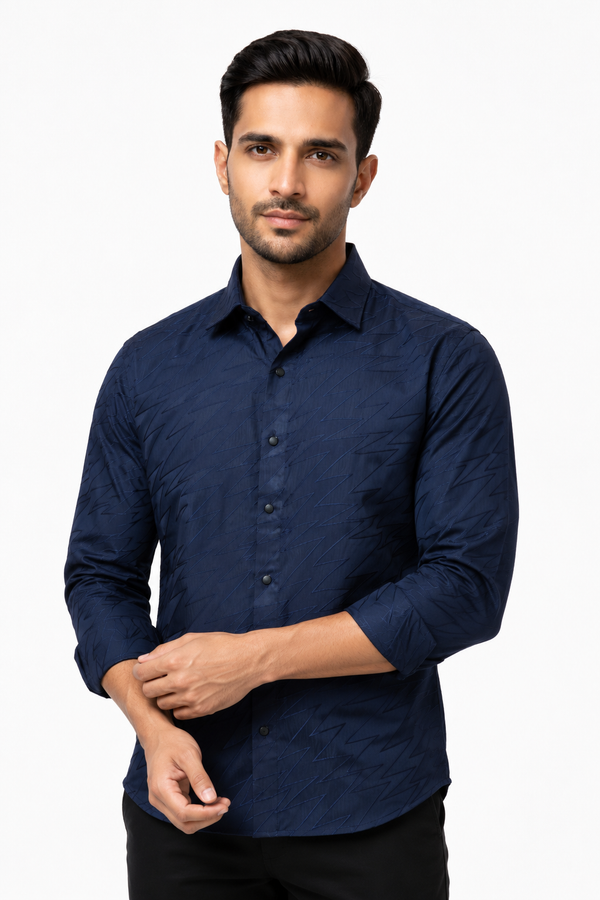 Blue Textured Designer Shirt