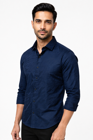 Blue Textured Designer Shirt