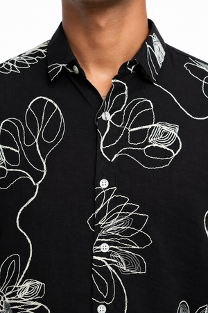 Black Botanical Embroidery Shirt