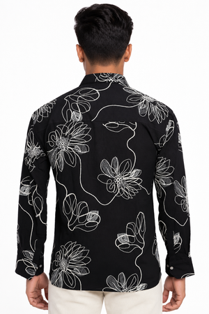 Black Botanical Embroidery Shirt