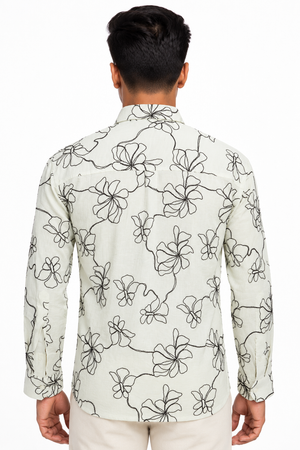 White Floral Embroidery Shirt