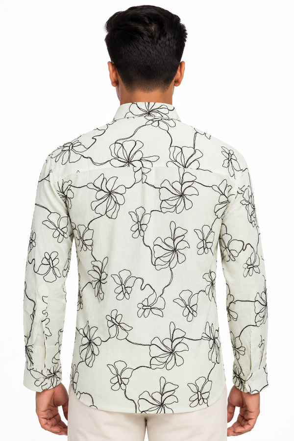 White Floral Embroidery Shirt