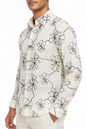 White Floral Embroidery Shirt