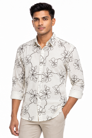 White Floral Embroidery Shirt